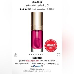 ✨Raspberry✨Clarins Paris New In Box Light Lip Comfort Oil